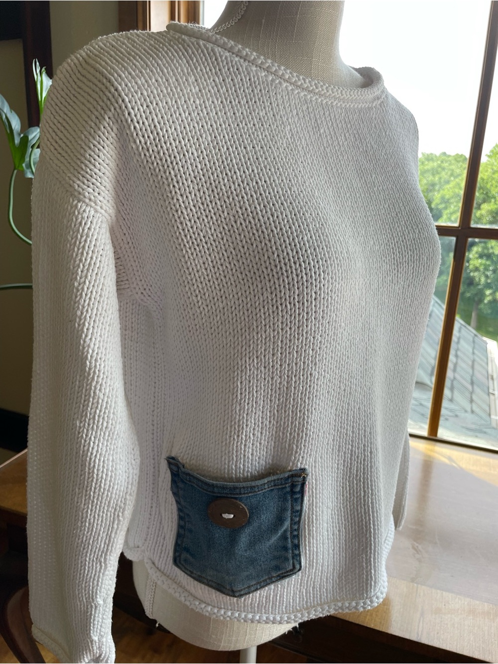 Shannon Passero 100% Cotton Boxy Roll Neck Sweater with Denim Pocket M - Picture 11 of 11